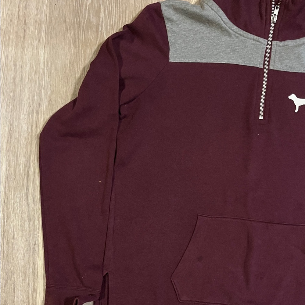 Victoria's Secret Burgundy and Gray Quarter-Zip Sweatshirt - Picture 4 of 6
